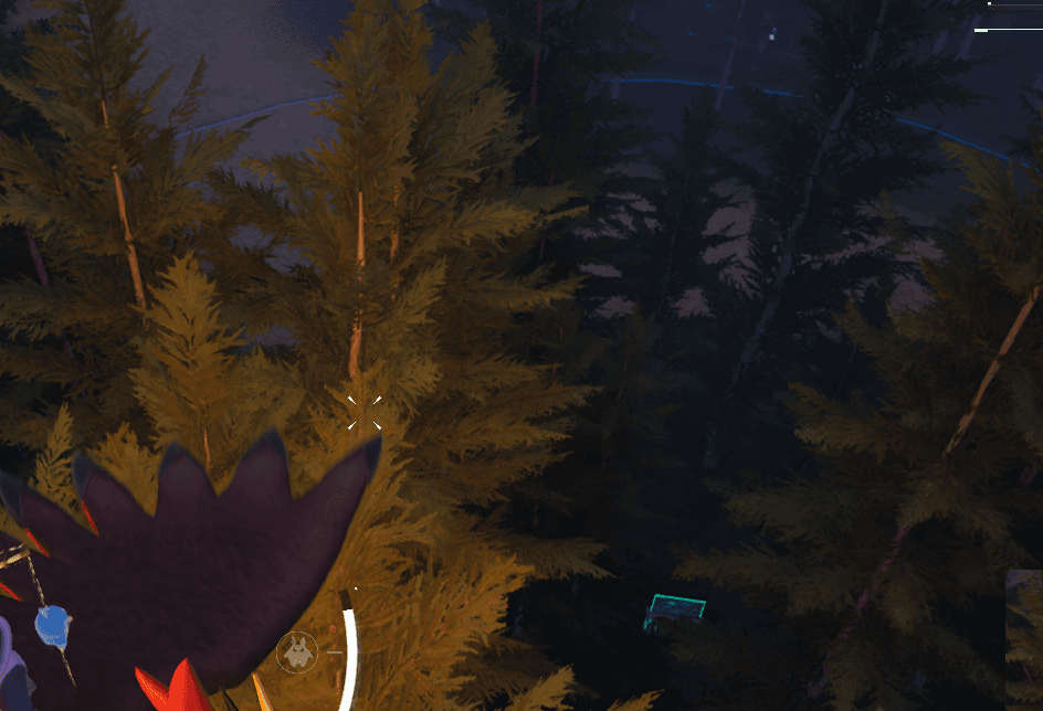 The Palbox's range-ring boundary, visible in-game as a faint glowing line through the trees at the edge of its coverage.